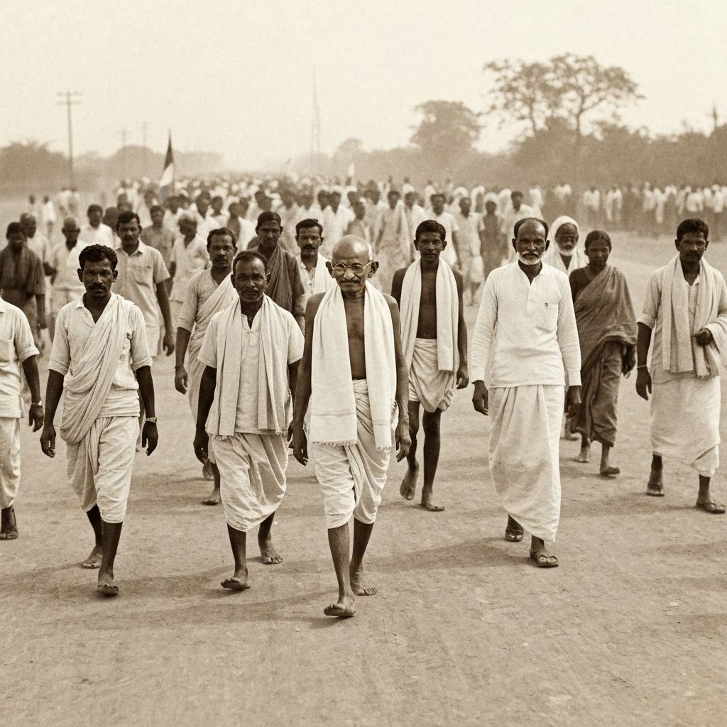 Mahatma Gandhi leading the Salt March to Dandi in 1930
