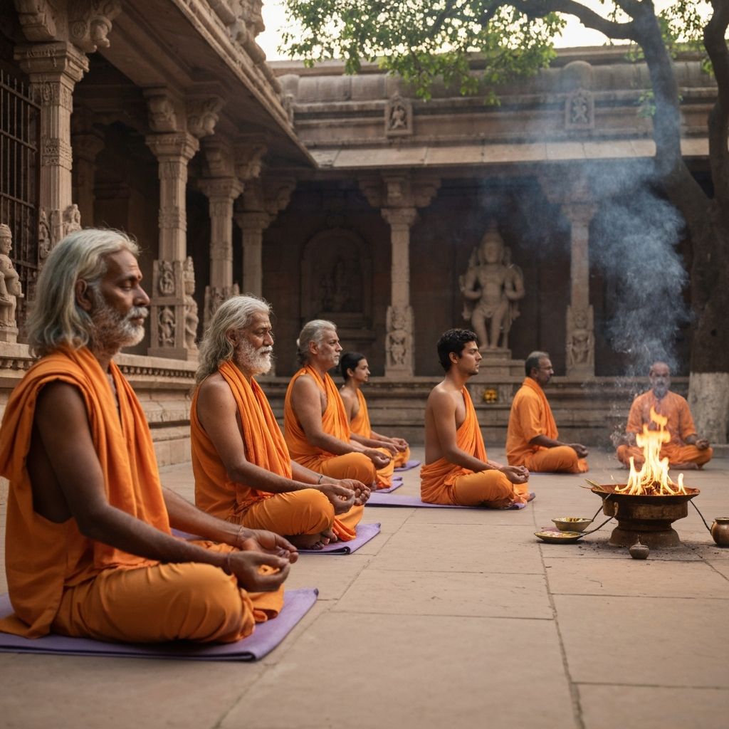 Ancient Indian yogis in meditation