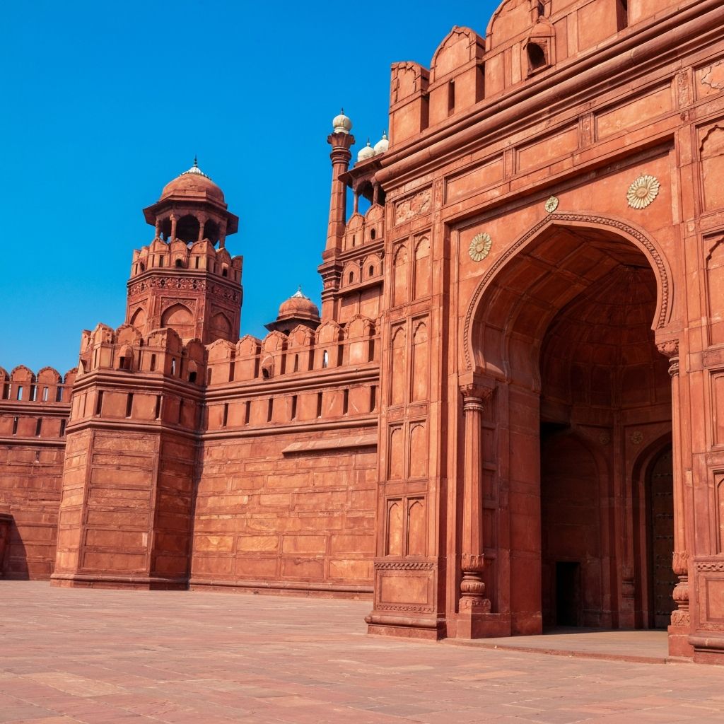The Red Fort of Delhi with its massive red sandstone walls